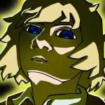 A square drawing of Teru in stark yellow light from below
